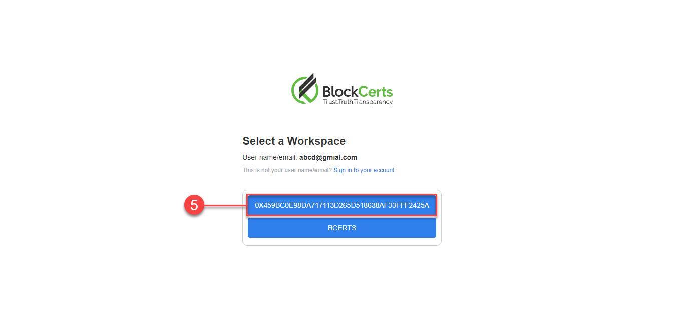 BlockCERTs - Workspace selection